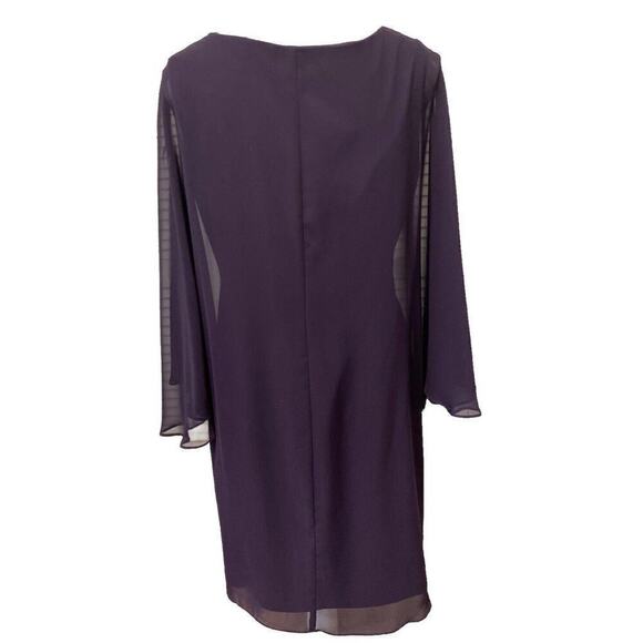 Connected Apparel Womens Purple Cocktail Sheath Dress Fairy Sheer Sleeve Beaded - Picture 4 of 6